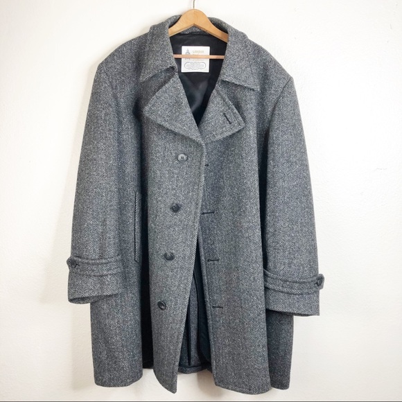 🌿 London Fog Gray Black Chevron Herringbone Coat - Picture 2 of 12